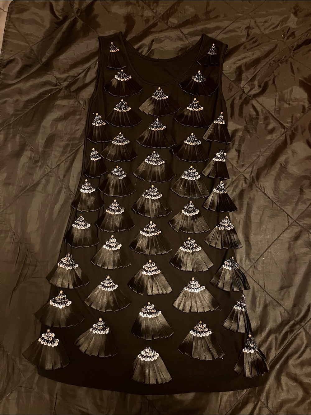 Sleeveless Black Embellished A-Line Dress